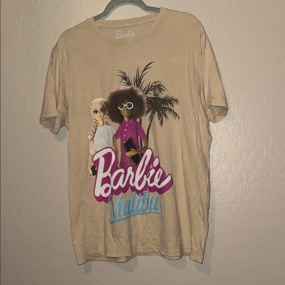 Barbie Kids Beige Graphic Tee with Pink and Blue Accents
